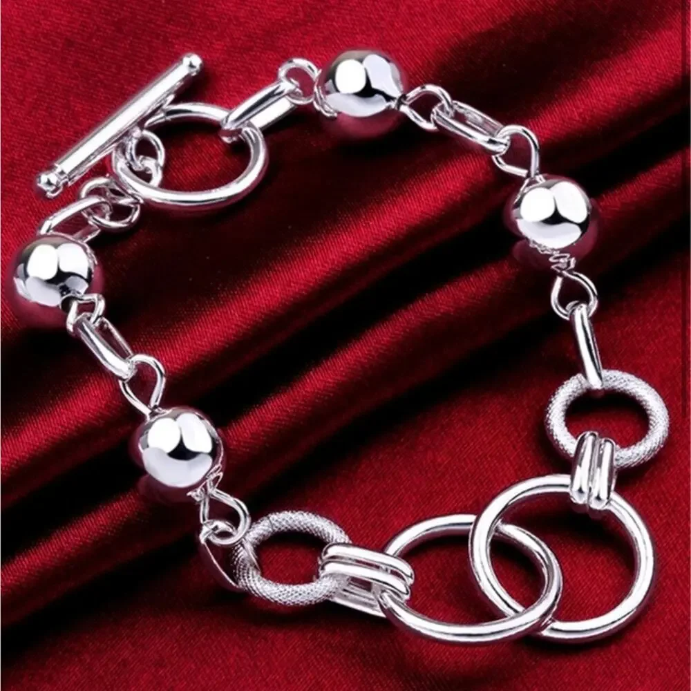 Bracelet Retro bead circle chain 925 Sterling Silver color 20CM for Women - Picture 7 of 7